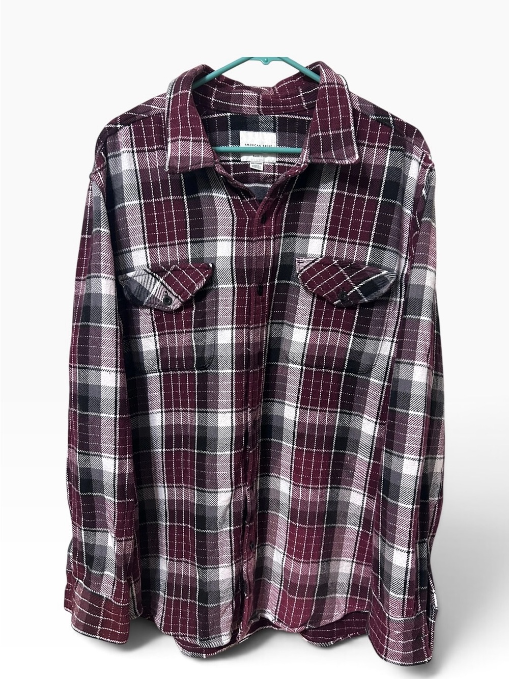 American Eagle Outfitters Burgundy and Black Flannel Button-Down Shirt Men’s XXL